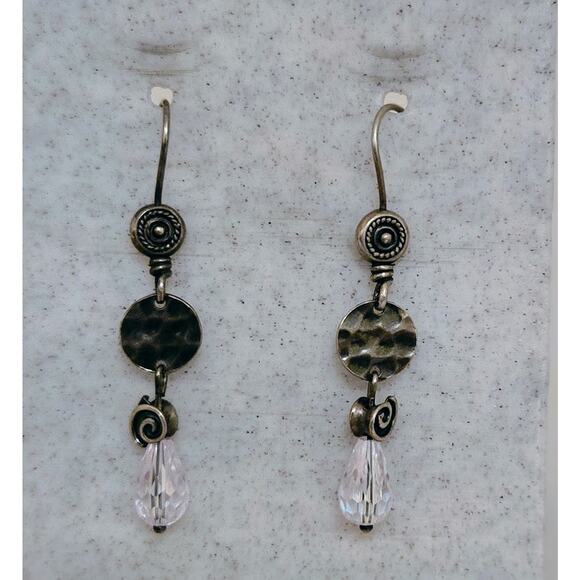 Silpada Sterling Silver Hammered Swirl Crystal Dangle Drop Earrings - Picture 4 of 8